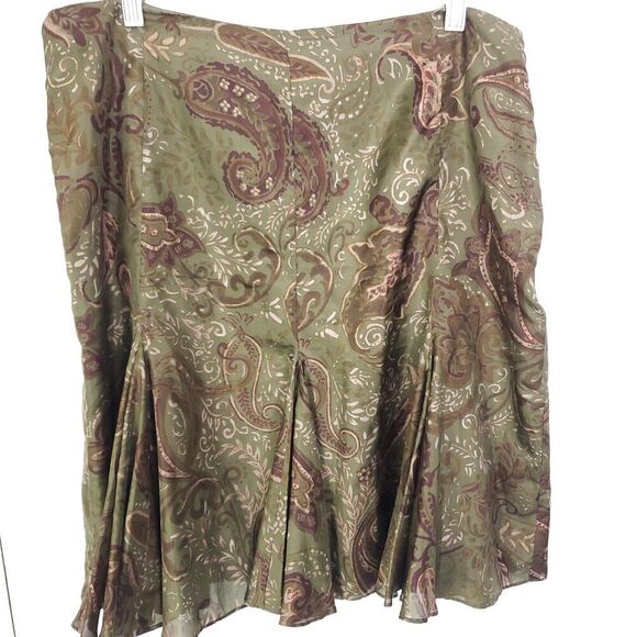 Lauren Ralph Lauren Skirt Womens 12P Silk Paisley Grunge Pleated Goblincore - Picture 1 of 8